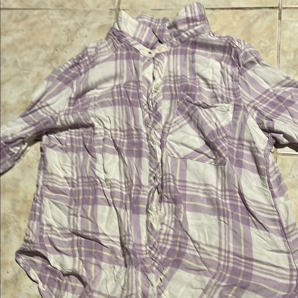Love Tree Purple and White Plaid Button Down Shirt